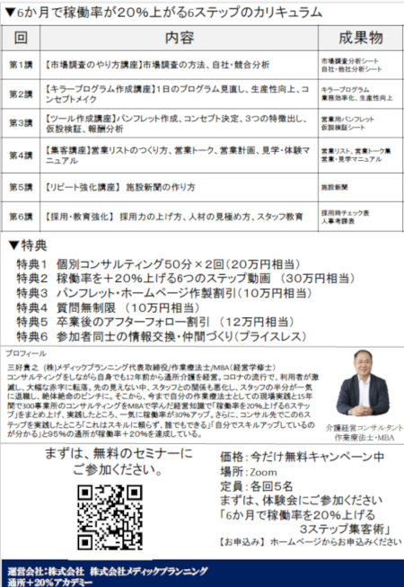 「通所＋20％アカデミー」リーフレット(裏面)